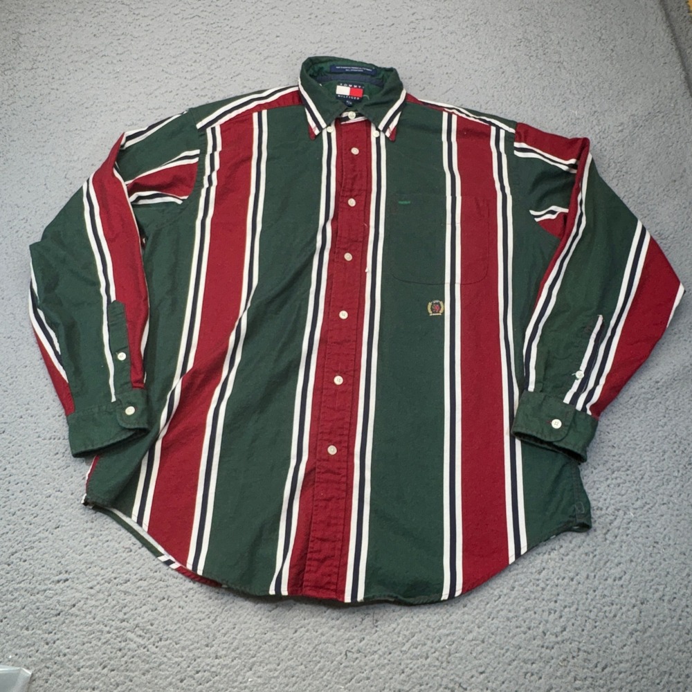 Tommy Hilfiger Green & Red Vertical Stripe Button-Down Shirt